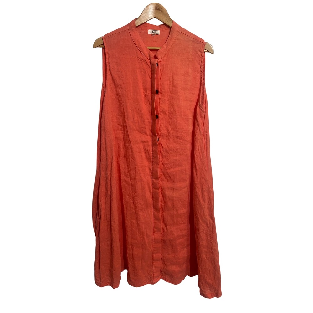 Zuri Kenya Linen Cotton Shirt Dress Womens Large Orange Button Front Lagenlook